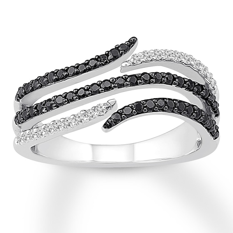 Black Diamond Swirl Ring 1/3 ct tw 10K White Gold