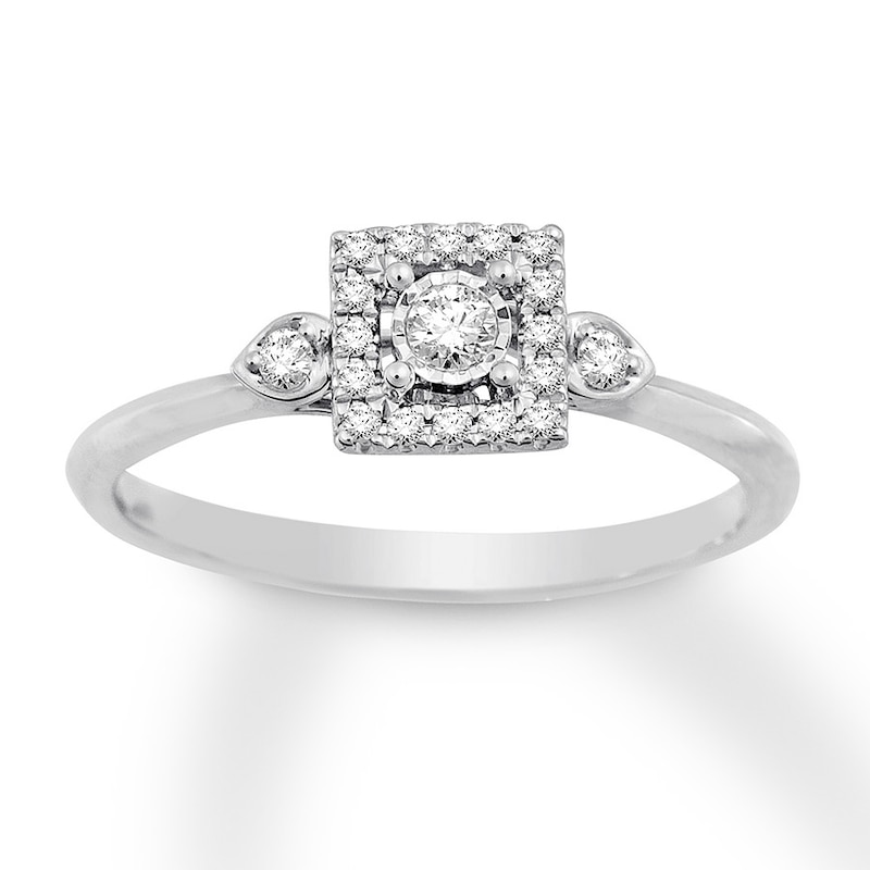 Diamond & Natural Pink Sapphire Promise Ring 1/6 carat tw Round 10K White Gold