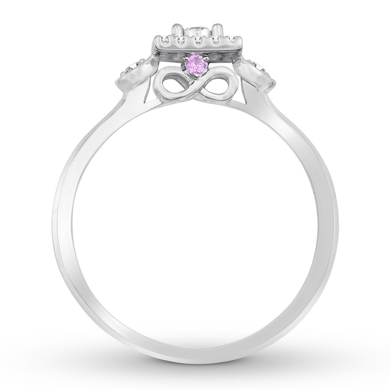 Diamond & Natural Pink Sapphire Promise Ring 1/6 carat tw Round 10K White Gold