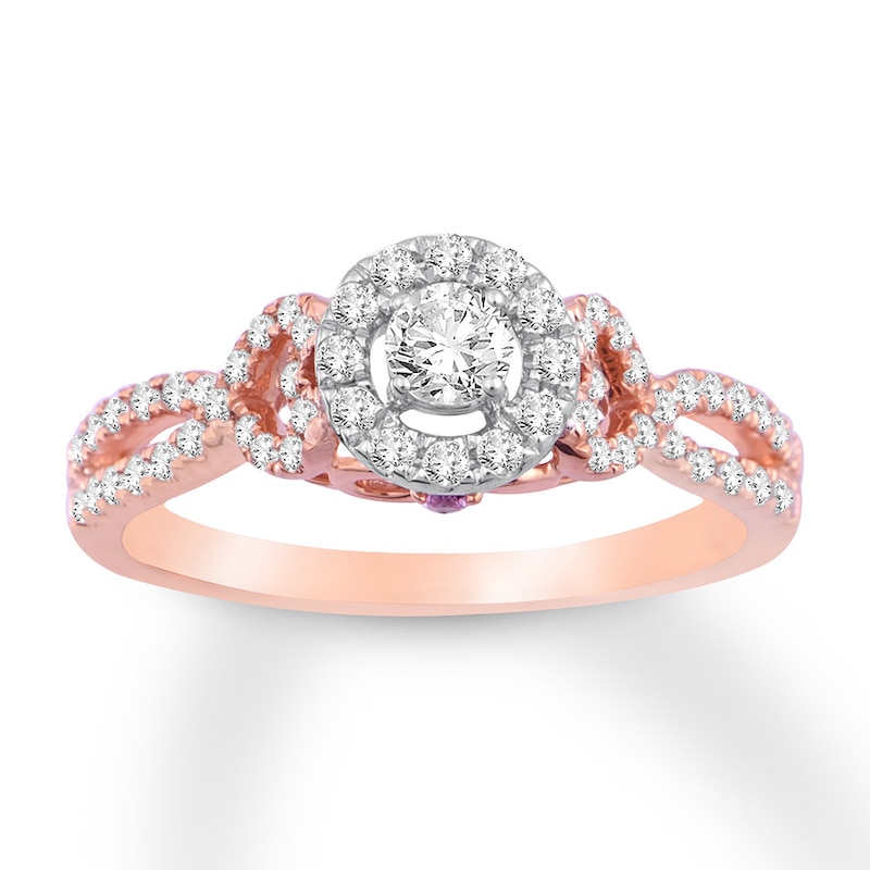 Diamond & Natural Pink Sapphire Promise Ring 1/2 carat tw Round 10K Rose Gold