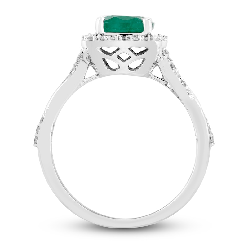 Natural Emerald Engagement Ring 1/5 ct tw Diamonds 14K White Gold