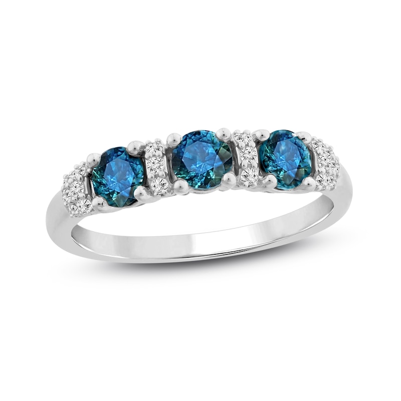 Montana Blue Round-Cut Natural Sapphire Ring 1/10 ct tw Diamonds 14K White Gold