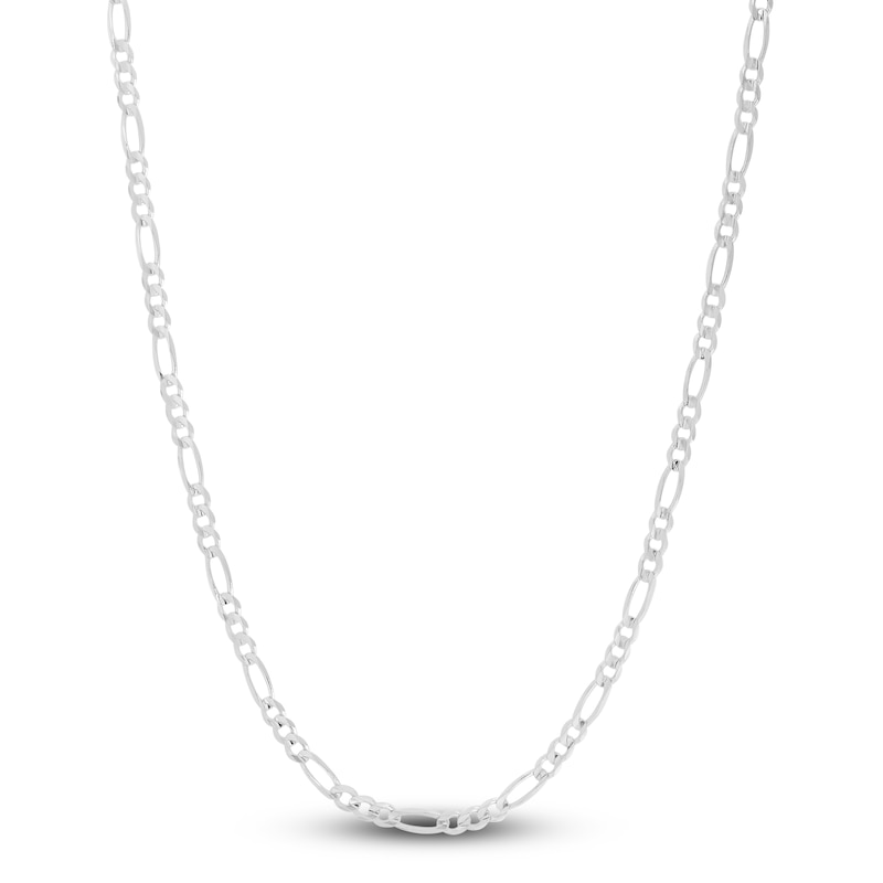Solid Figaro Chain Necklace 14K White Gold 18" 3.0mm