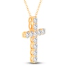 Thumbnail Image 1 of Lab-Created Diamond Cross Pendant Necklace 5-1/2 ct tw Round 14K Yellow Gold
