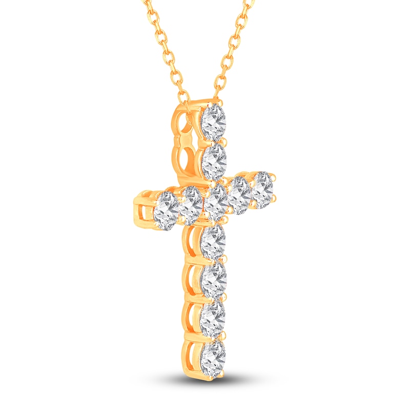 Lab-Created Diamond Cross Pendant Necklace 5-1/2 ct tw Round 14K Yellow Gold