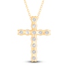 Thumbnail Image 2 of Lab-Created Diamond Cross Pendant Necklace 5-1/2 ct tw Round 14K Yellow Gold