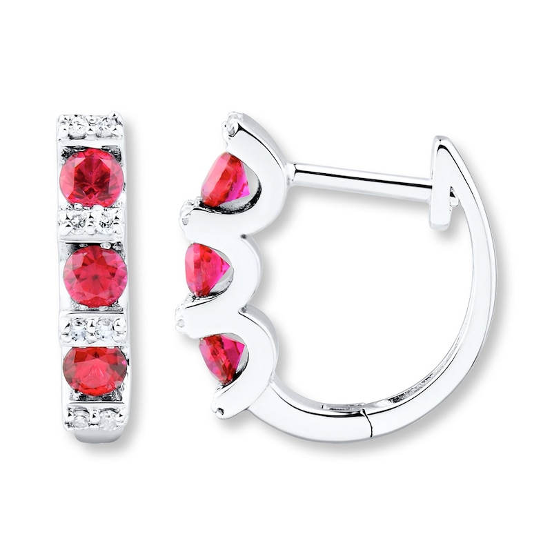 Lab-Created Ruby Earrings 1/20 ct tw Diamonds Sterling Silver
