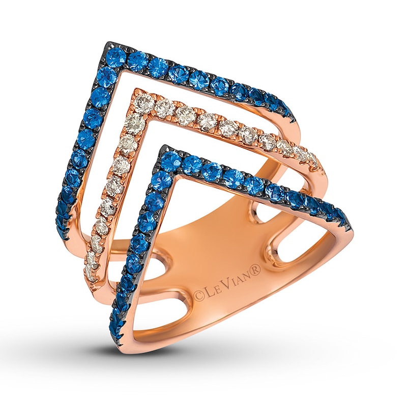 Le Vian Natural Blue Sapphire Ring 1/3 ct tw Diamonds 14K Strawberry Gold