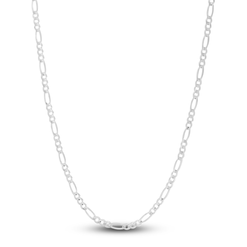 Solid Figaro Chain Necklace 14K White Gold 22" 3.0mm