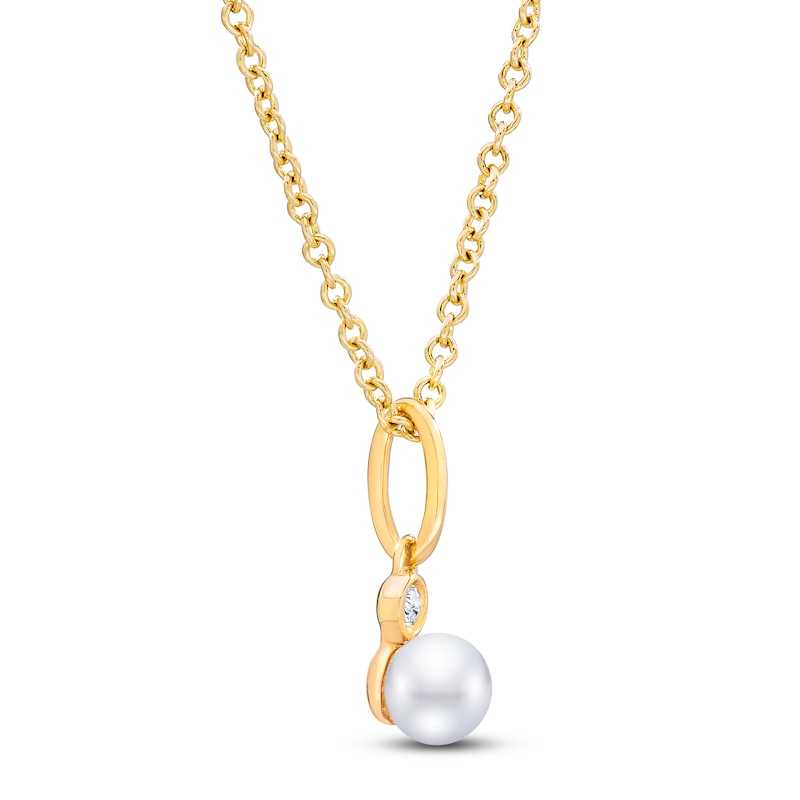 Children's Freshwater Cultured Pearl & Diamond Necklace 14K Yellow Gold
