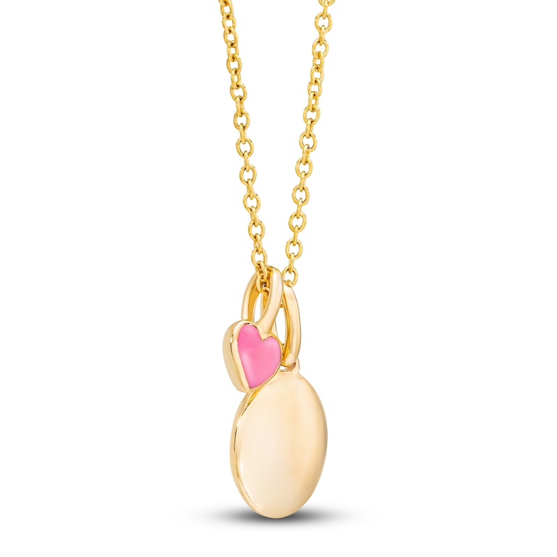 Enamel Heart Engravable Necklace 14K Yellow Gold 13"
