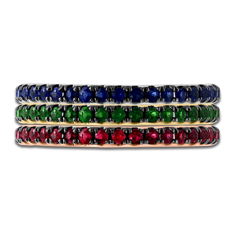 LALI Jewels Natural Emerald, Ruby & Blue Sapphire 3-Piece Ring 14K Tri-Tone Gold