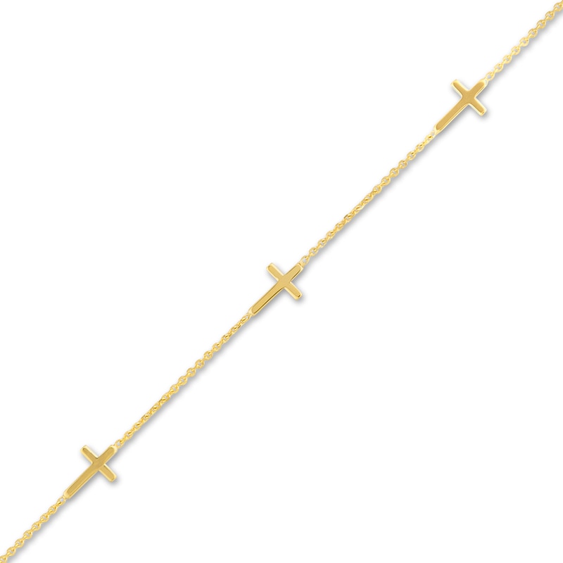 5 Cross Station Bracelet 14K Yellow Gold 7.25"
