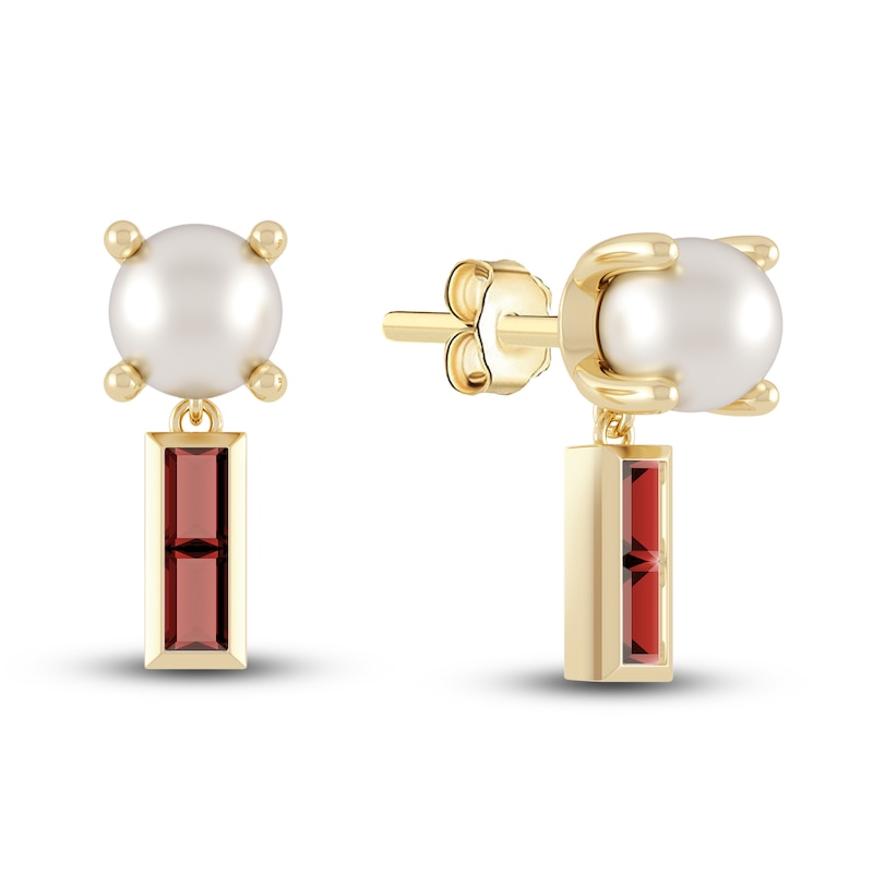 Juliette Maison Natural Garnet Baguette and Freshwater Cultured Pearl Earrings 10K Yellow Gold