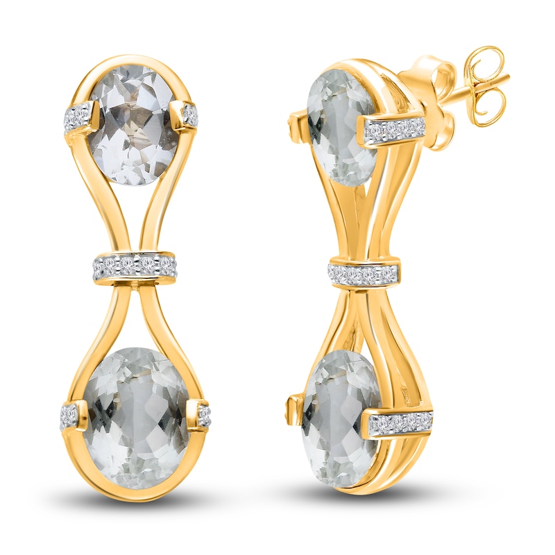 Kallati Oval-Cut Natural Green Quartz Drop Earrings 1/4 ct tw Round Diamonds 14K Yellow Gold