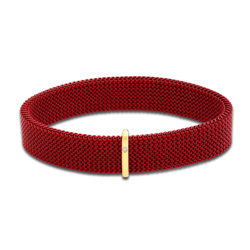 ZYDO Men's Red Stretch Bracelet 18K Yellow Gold/Stainless Steel 7.5"