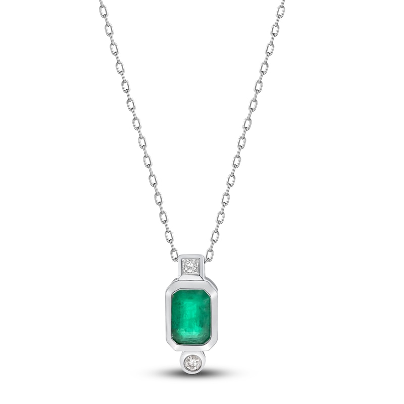 Natural Emerald & Diamond Pendant Necklace 1/20 ct tw 14K White Gold