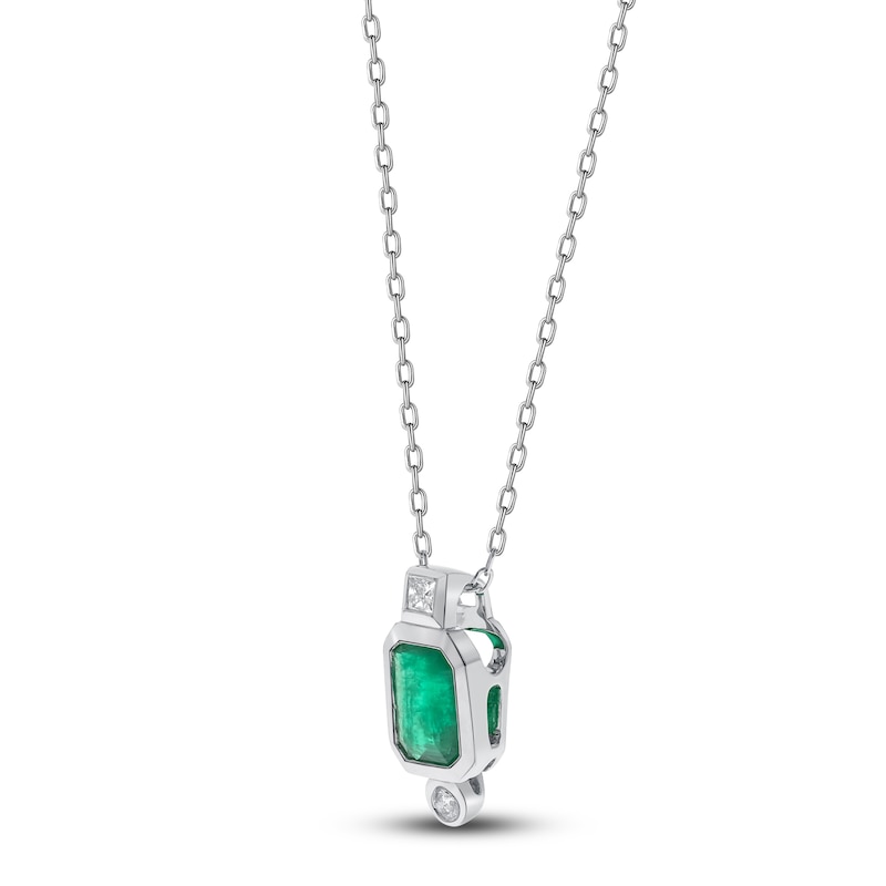 Natural Emerald & Diamond Pendant Necklace 1/20 ct tw 14K White Gold