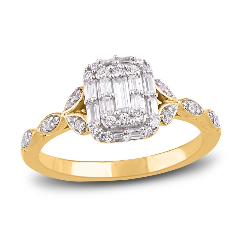 Diamond Engagement Ring 3/8 ct tw Round/Baguette 14K Yellow Gold