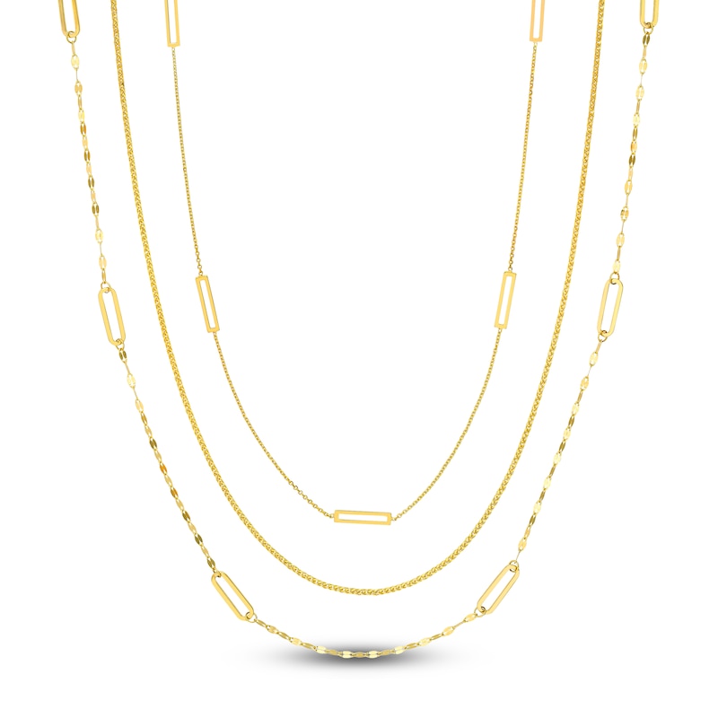 Wheat Chain Necklace Set 14K Yellow Gold