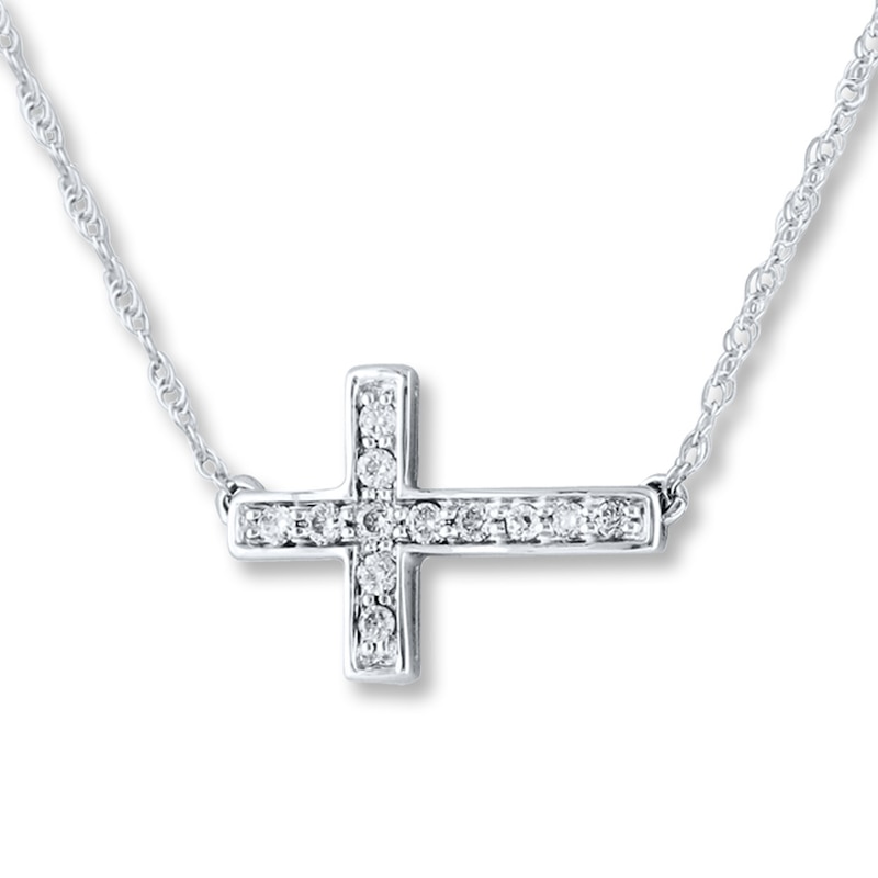 Diamond Cross Necklace 1/15 ct tw Round 10K White Gold