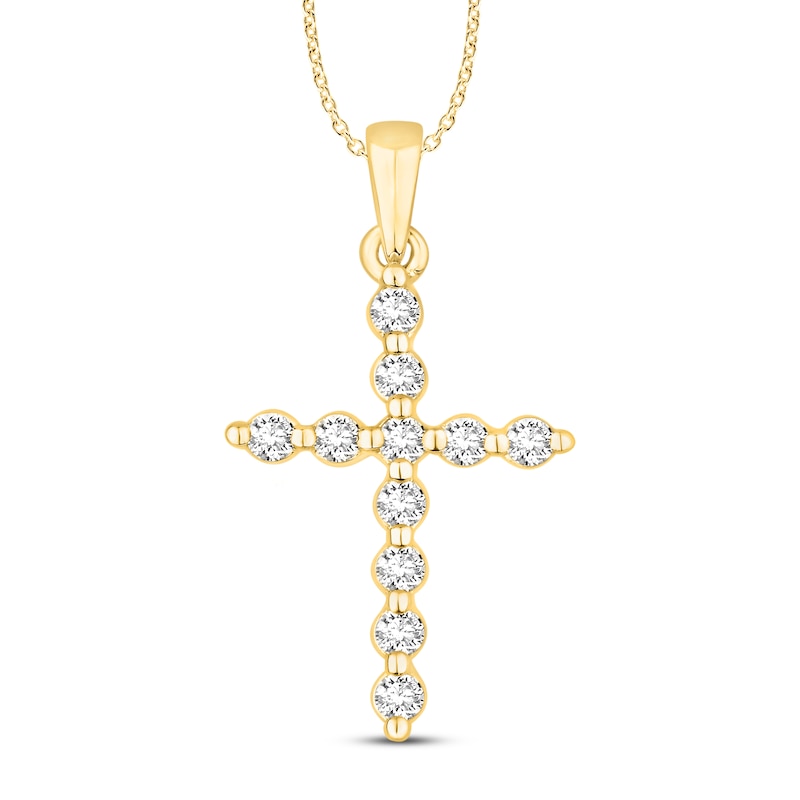 Diamond Cross Necklace 1/4 ct tw Round 18K Yellow Gold