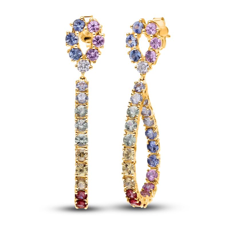 Kallati Round-Cut Natural Multi-Sapphire Earrings 1/8 ct tw Diamonds 14K Yellow Gold