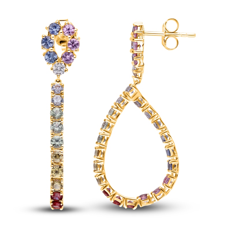 Kallati Round-Cut Natural Multi-Sapphire Earrings 1/8 ct tw Diamonds 14K Yellow Gold