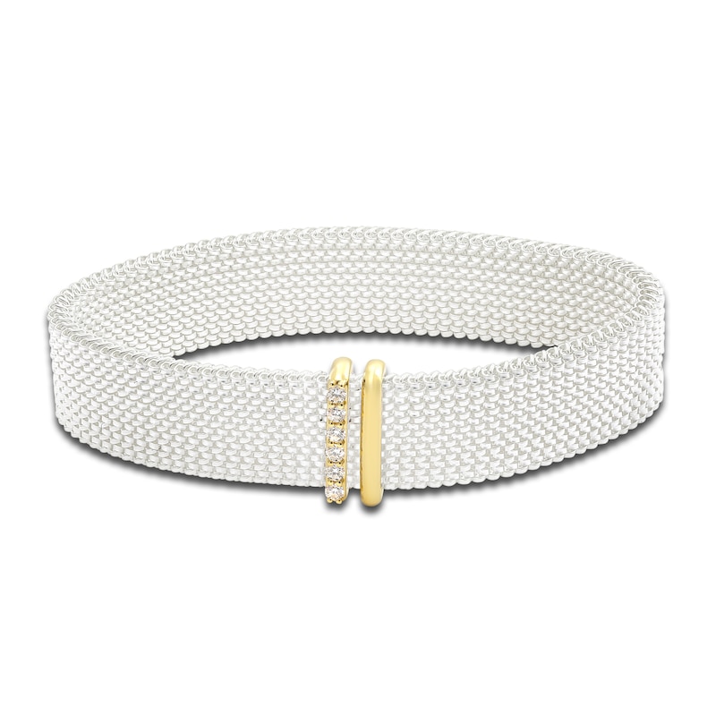 ZYDO Diamond Mesh White Stretch Bracelet 1/4 ct tw Round 18K Yellow Gold/Stainless Steel 6.5"