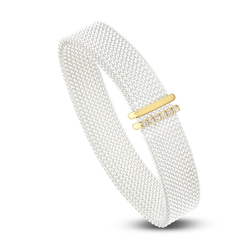 ZYDO Diamond Mesh White Stretch Bracelet 1/4 ct tw Round 18K Yellow Gold/Stainless Steel 6.5"