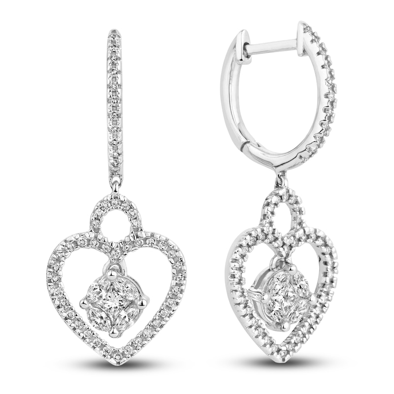 Heart Earrings 3/4 ct tw Diamonds 14K White Gold