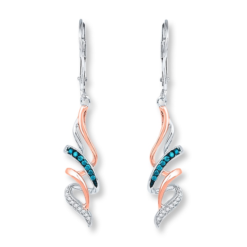 Diamond Earrings 1/8 ct tw Blue/White Sterling Silver/10K Gold