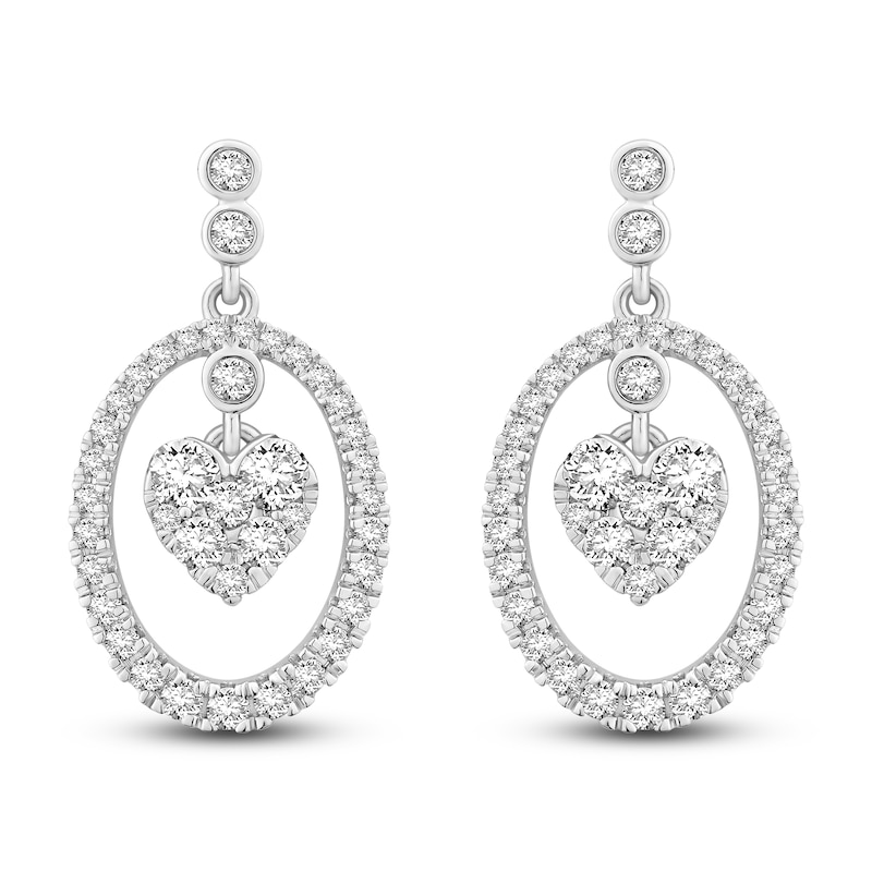 Diamond Dangle Earrings 1 ct tw Round-cut 14K White Gold