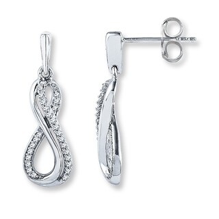 1/6 Cttw. Jewel Tie Solid 10k White Gold Round Black Diamond Infinity Dangle Screwback Earrings 1/6 Cttw. Jewel Tie Solid 10k White Gold Round Black Diamond Infinity Dangle Screwback Earrings
