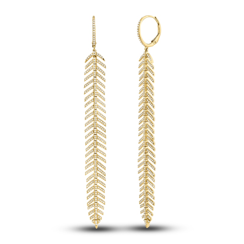 Shy Creation Diamond Feather Earrings 1-1/4 ct tw Round 14K Yellow Gold SC55004558