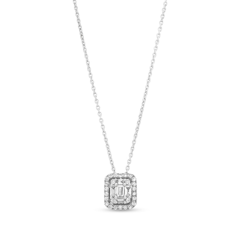 Kallati Diamond Pendant Necklace 1/4 ct tw Baguette/Round 14K White Gold 18"