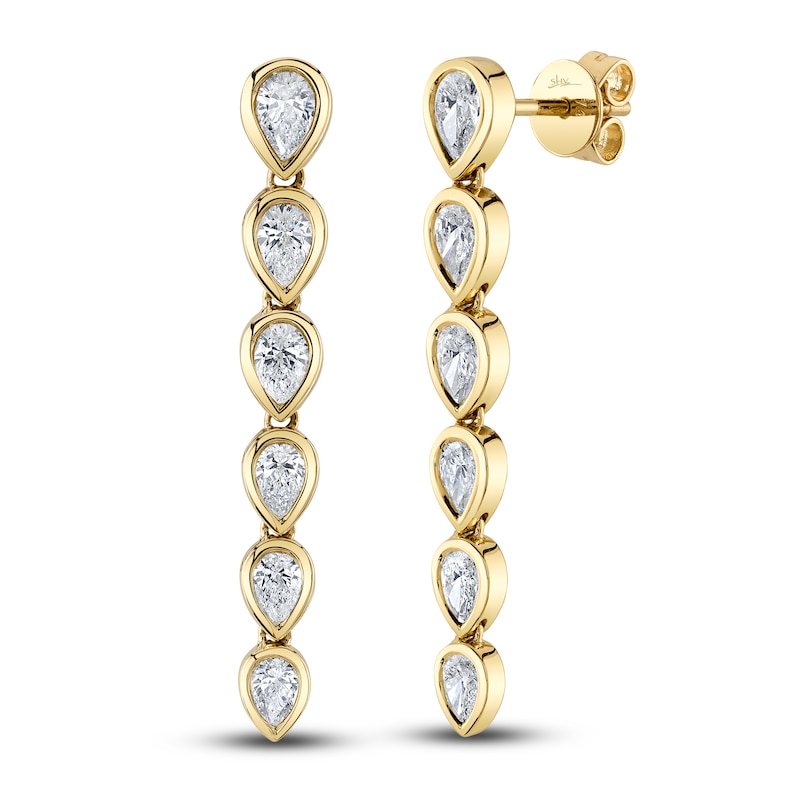 Shy Creation Diamond Dangle Earrings 1-3/8 ct tw Pear 14K Yellow Gold SC55024451