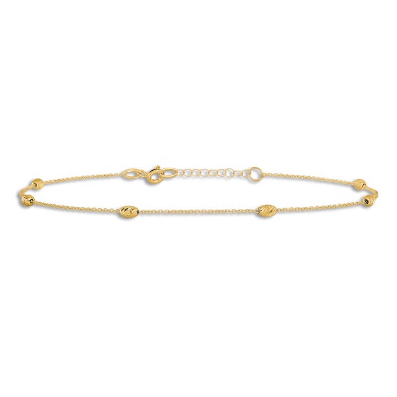 Diamond-Cut Station Anklet 14K Yellow Gold 10"