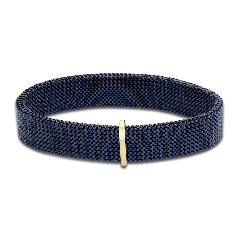 ZYDO Navy Stretch Bracelet 18K Yellow Gold/Stainless Steel 6.5"