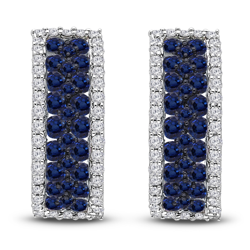 Kallati Round-Cut Natural Blue Sapphire & Diamond Hoop Earrings 1/2 ct tw 14K White Gold