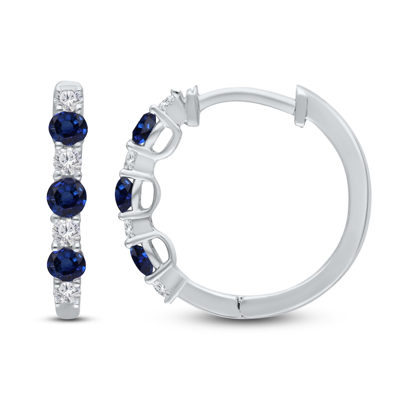Kallati Round-Cut Natural Blue Sapphire & Diamond Hoop Earrings 1/6 ct tw 14K White Gold