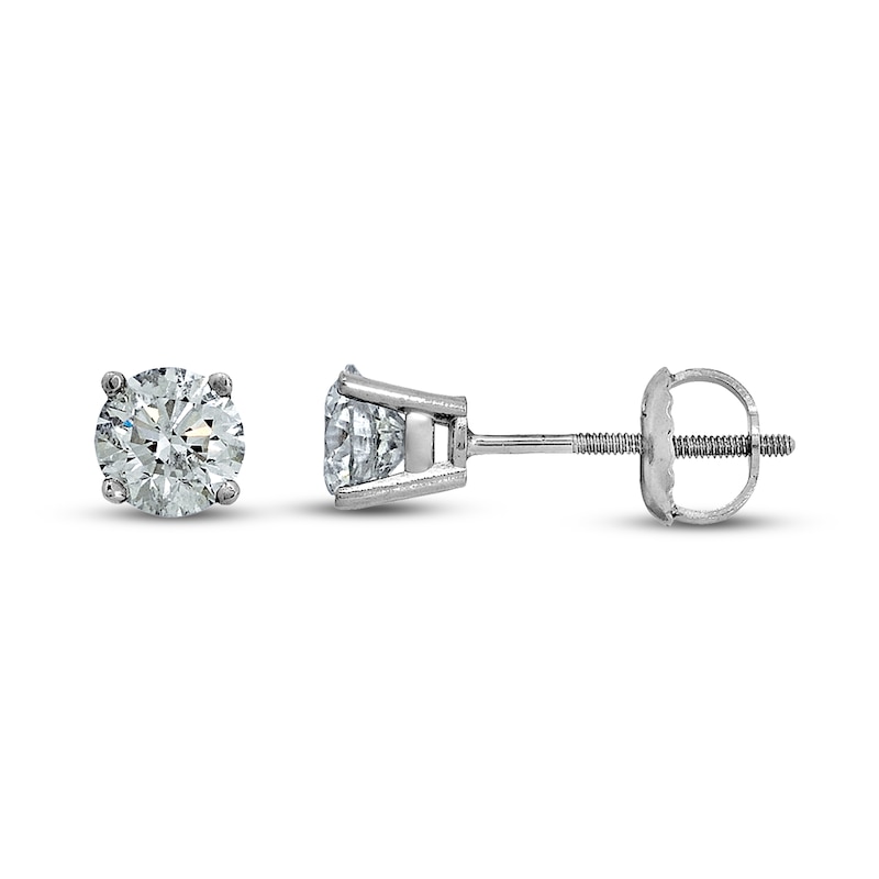 Certified Diamond Solitaire Earrings 1/2 ct tw Round 14K White Gold (I1/I)