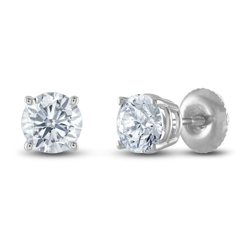 Certified Diamond Solitaire Stud Earrings 1-1/5 ct tw Round 14K White Gold (I1/I)