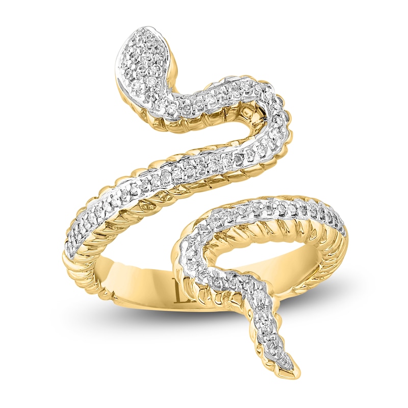 LALI Jewels Natural Tsavorite Garnet & Diamond Snake Ring 1/4 ct tw 14K Yellow Gold