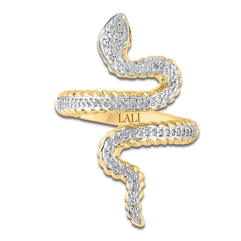 LALI Jewels Natural Tsavorite Garnet & Diamond Snake Ring 1/4 ct tw 14K Yellow Gold
