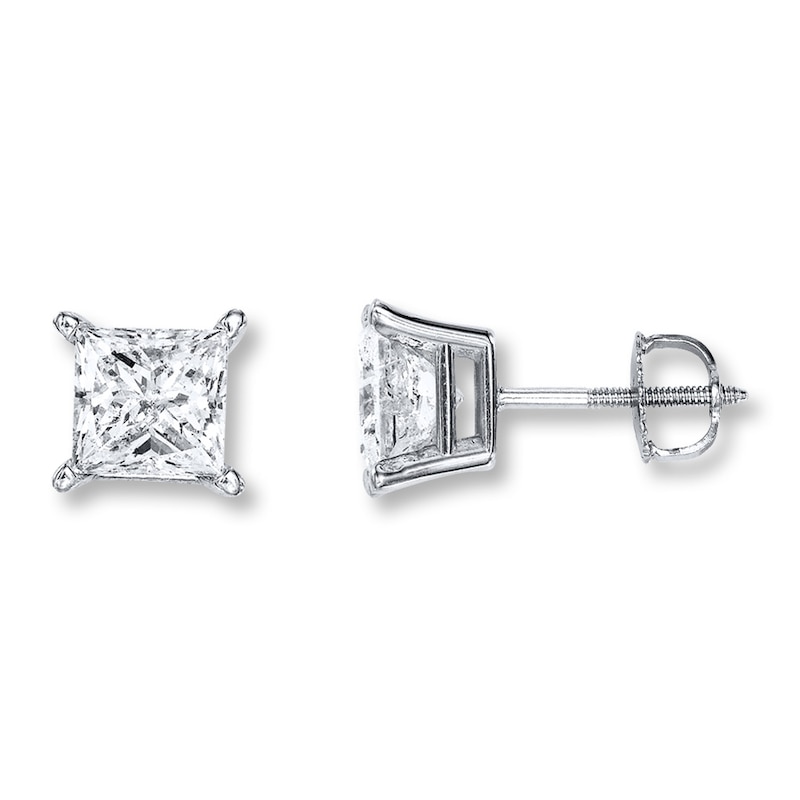 Diamond Solitaire Earrings 2 ct tw Certified Princess 18K White Gold (I1/I)