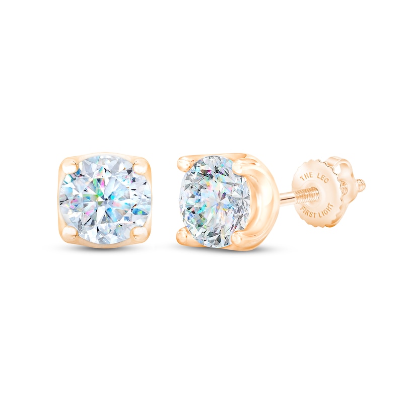THE LEO First Light Diamond Solitaire Earrings Round 1 ct tw 14K Yellow Gold (I1/I)