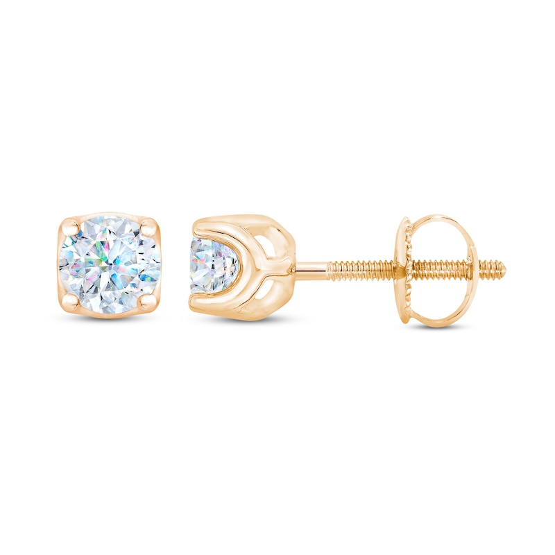 THE LEO First Light Diamond Solitaire Earrings Round 1 ct tw 14K Yellow Gold (I1/I)