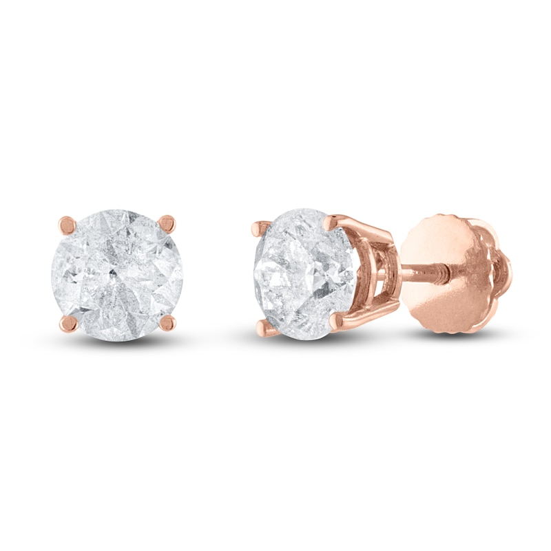 Diamond Solitaire Stud Earrings 1-1/4 ct tw Round 14K Rose Gold (I2/I)