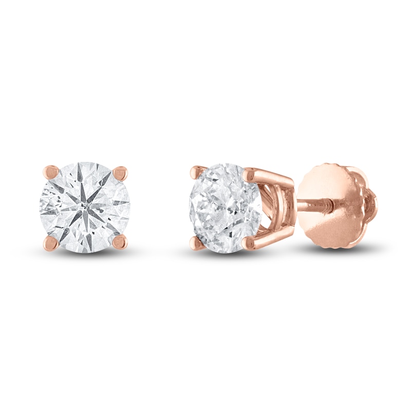 Diamond Solitaire Stud Earrings 1-1/2 ct tw Round 14K Rose Gold (I2/I)